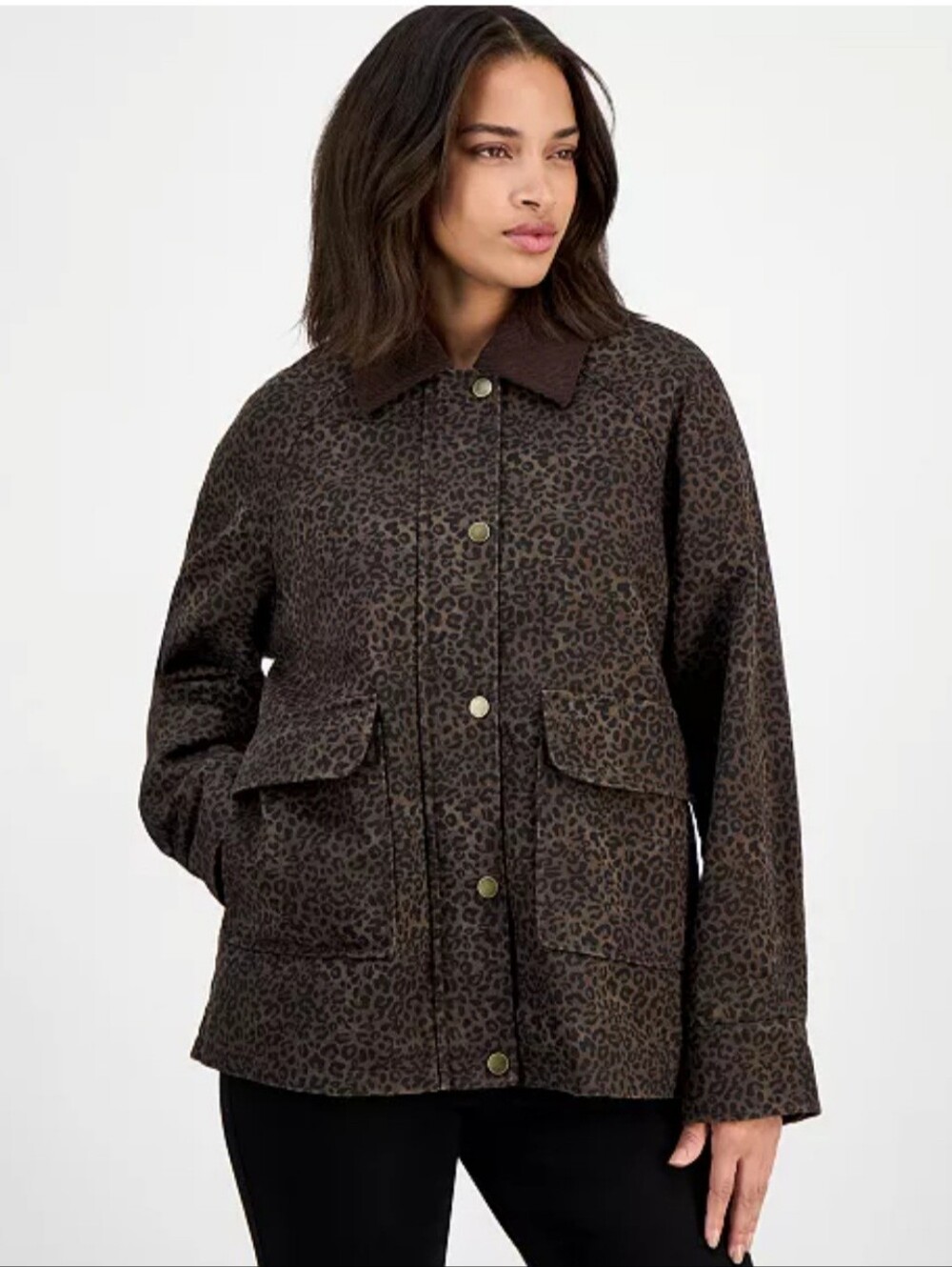 BCBG Max Azria Leopard-Print Utility Jacket in Dark Brown